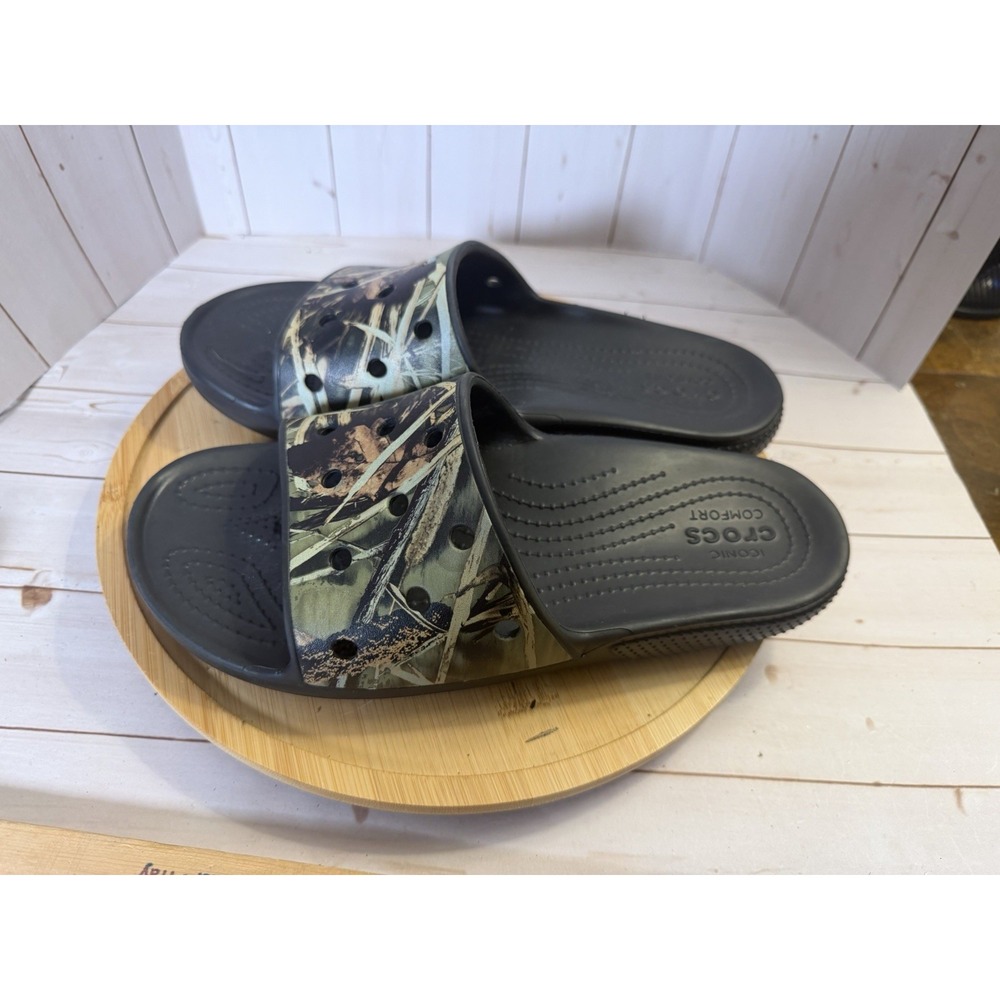 Crocs Classic Camo Slides M 8; W 10 Green Camouflage Slip On Slide Sandal
